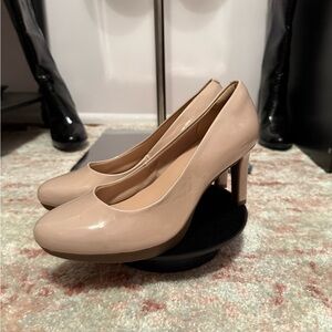 Clarks Nude Patent Leather Heels